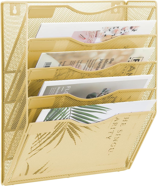 EASEPRES 5 Pocket Mesh Hanging Wall File Organizer, Wall Mounted Document Holder for Office Home