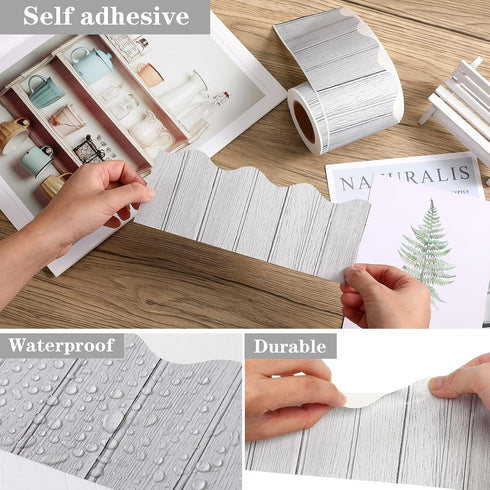 Self Adhesive Wood Bulletin Board Borders, Rustic Classroom Trim for School, Home Decoration, 49.2 Feet (White)
