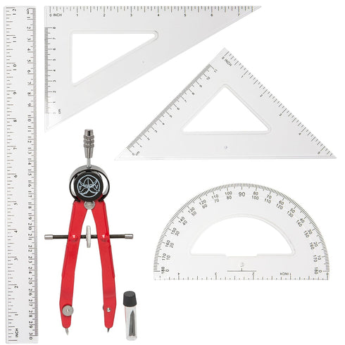 Protractor and Compass for Kids Geometry with Rulers and Two Set Squares