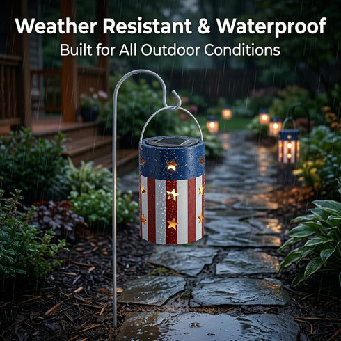 Patriotic Hanging Solar Lantern American Independence Day Garden Lantern Outdoor Decorative Waterproof LED Solar