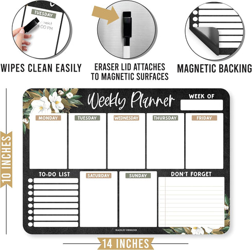 Floral Magnetic Weekly Calendar for Fridge, Dry Erase Board, Magnetic Planner, Schedule Board for Fridge