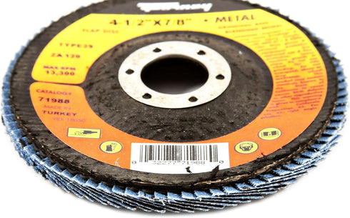 Forney Flap Disc, Type 29 Blue Zirconia, 120-Grit, 4-1/2-Inch, 7/8-Inch Arbor