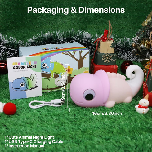 3 Dimmable Cute Chameleon Night Light for Kids Rechargeable, Battery Operated Nightlight Level with RGB&Timer, Silicone