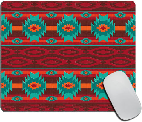 Southwestern Navajo Pattern Retro Style Mousepad, Dark Red Olive Green Design, Non-Slip Rubber Gaming Pad for