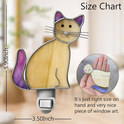 1-Pack 7W 3000K KY&BOSAM Stained Glass Cat Night Lights Plug into Wall Plug in Night Light Dusk to Dawn Warm White