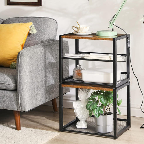 YMYNY 3 Tiers Desktop Printer Stand, Adjustable Storage Shelves for Home Office, Rustic Brown