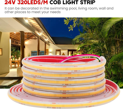 HEGEHE 24V 320 IP68 (6000-6500K), 32.8FT) COB LED Strip Light, LEDs/m, Waterproof, Flexible LED Strip Light