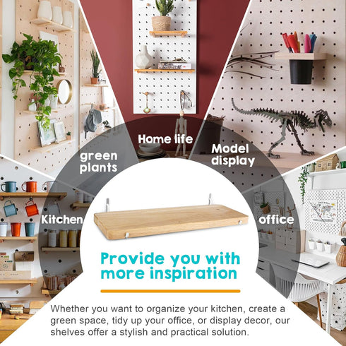 2 Pack Solid Wood Pegboard Shelf, Pegboard Accessories with Hooks, Compatible with IKEA Skadis