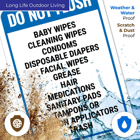 10x7 Inches, 55 Do Not Flush Baby Wipes Cleaning Wipes Condoms Disposable Diapers Facial Wipes Grease Hair Sign, mil