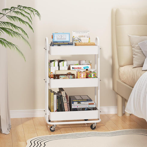 Boeeoan 3-Tier Utility Cart with Wheels, Rolling Cart, Storage Shelves, Multi-Functional Organizer Cart for Bathroom