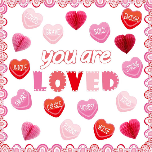 TaoBary Valentine's Day Bulletin Board Set 85 Pcs 3D Heart Honeycomb Owl Love Truck Cutouts