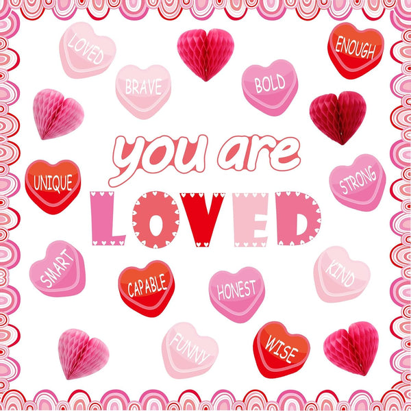 TaoBary Valentine's Day Bulletin Board Set 85 Pcs 3D Heart Honeycomb Owl Love Truck Cutouts