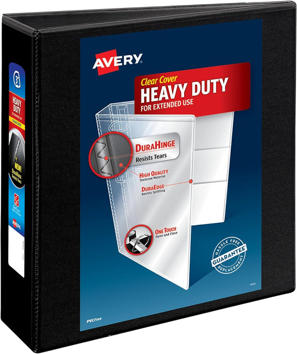 Avery Heavy-Duty 3 Ring Binder, 3 Inch One Touch Slant Rings, 1 Black Binder, 3.5" Spine (79100)