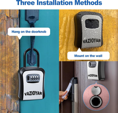 Key Lock Box for Outside, Portable Waterproof Wall Mounted 4-Digit Combination Key Storage Lockbox for Home