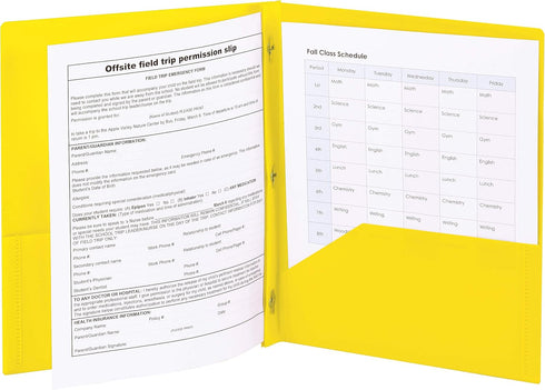 Smead Poly Two-Pocket Folder, Letter Size, Yellow, 3 per Pack, with Three-Hole Punch Prong Fasteners
