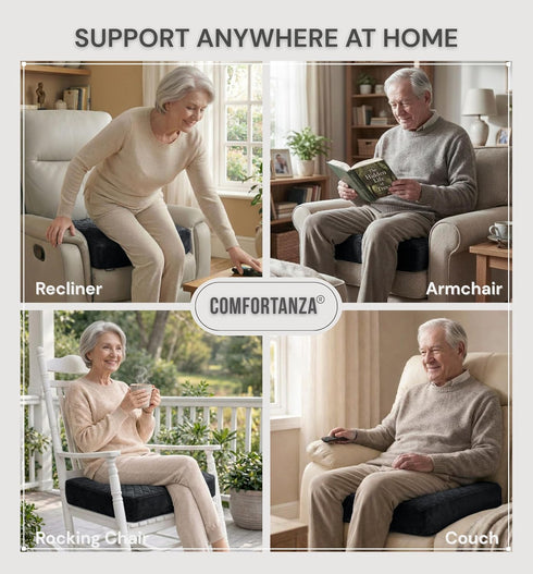 COMFORTANZA 20x20x5 Medium-Soft Memory Foam Recliner Chair Seat Cushion for Long Sitting - Armchair Pad with Washable