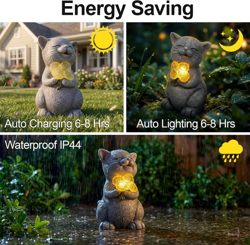 PETAFLOP Solar Cat Garden Statue Decor with Sunflower, Birthday Housewarming Gifts for Mom Grandma Women Cats Lover
