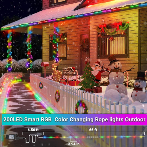 33ft 100LED Jnaurb RGB Color Changing Rope Lights Outdoor, Smart String Lights with Remote & APP Control, Waterproof