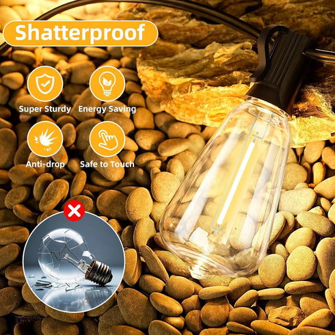 Hobbynors ST38 25FT 12+1 Bulbs, E12 Commercial 2700K Outdoor String Lights with LED Socket, Waterproof Grade, Warm