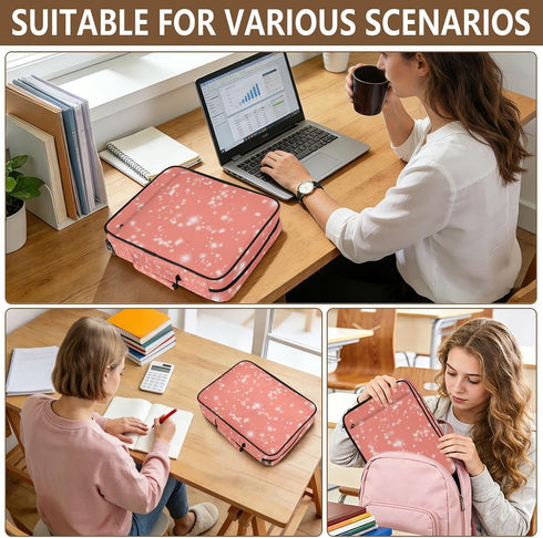 Wfrish Handle,1.25 Inch 3 500 6 Salmon Glitter Sparkling Zipper Binder Bag with Ring O-Ring Sheet Capacity Tab
