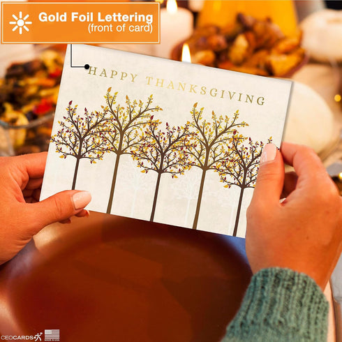 Set Pack 25 (5-5/8 7-7/8 inch) TH1803 Thanksgiving Cards for Business & Family (Trees of Autumn) Greeting Card