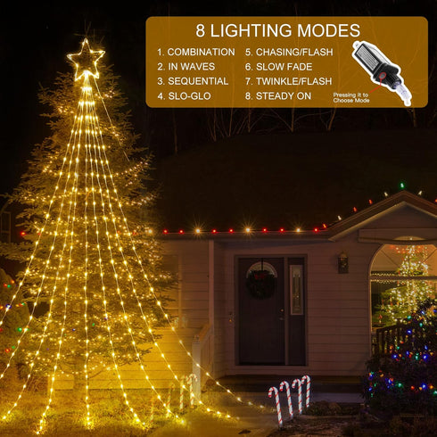 344 11.8ft 9 8 Christmas Decorations Star String Lights - LED Strands Waterfall Tree Lights with Topper Star, Lighting