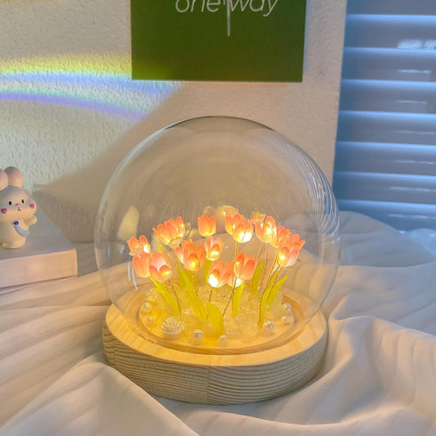 Hplvetoys Tulip Night Light LED Decoration Lamp,Glass Artificial Flower Bedroom Table Lamp (Pink)