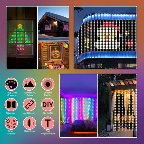 6.6 6.6Ft 400LED Programmable Christmas,Halloween,4th Smart Animated Curtain String Lights Remote APP Control x RGB