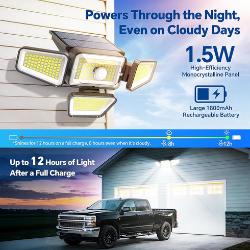 3000LM IP65 3 16-26FT 6.5-10FT (2 Pack) Solar Lights Outdoor, Solar Powered Motion Sensor Light, Waterproof Security