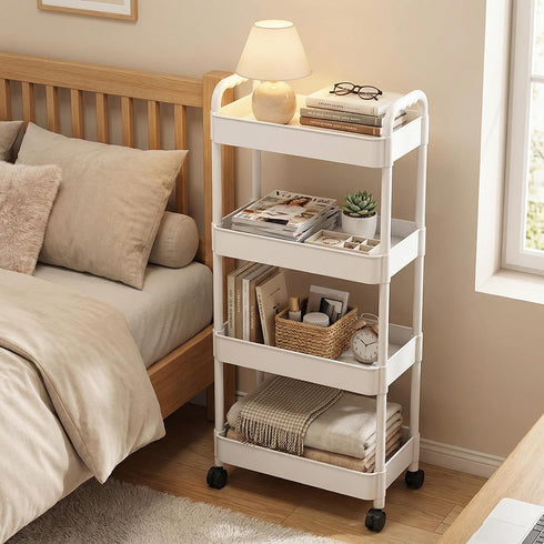4-Tier Rolling Utility Cart with Handle Multi-Functional Storage Trolley with Wheels, Movable Organizer for Kitchen