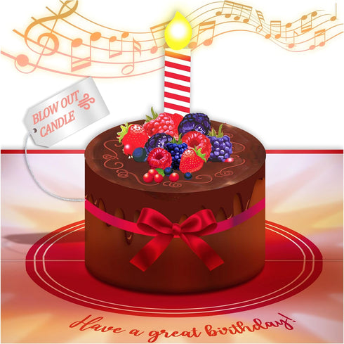 Birthday Cards with Lights & Music, 100 GREETINGS for Mom, Son, Women & Men, 1 Pop Up Card (Brown Cake)