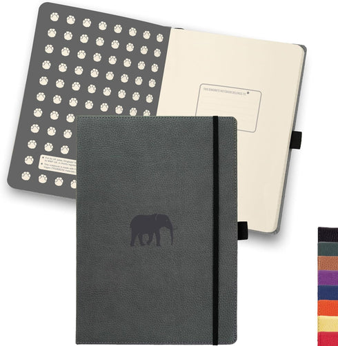 Dingbats - Wildlife Solid Medium Notebook, Grey Elephant, A5, Hardcover Notebook, PU Leather, Perforated Cream 100gsm