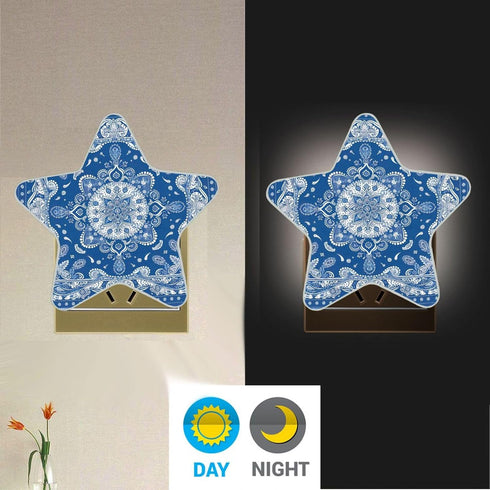 Burbuja 0.2W Portugal Tiles LED Night Light Plug into Wall Star-Shaped Nightlight Dusk to Dawn Auto Sensor for Bedroom