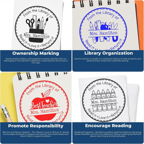 Hybrid Outline Crayons Customized Teacher Library Seal - Teacher Gift Stamp for Personalized Book Stamping