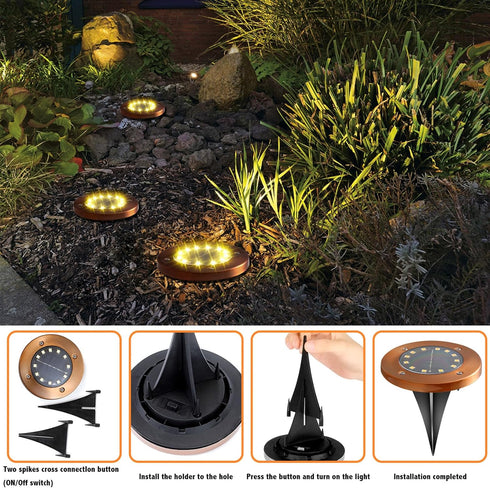 12 4 Pack JKIMK Solar Ground Lights Outdoor Waterproof Flat Garden Solar Disk Lights Outdoor Floor Lights LED