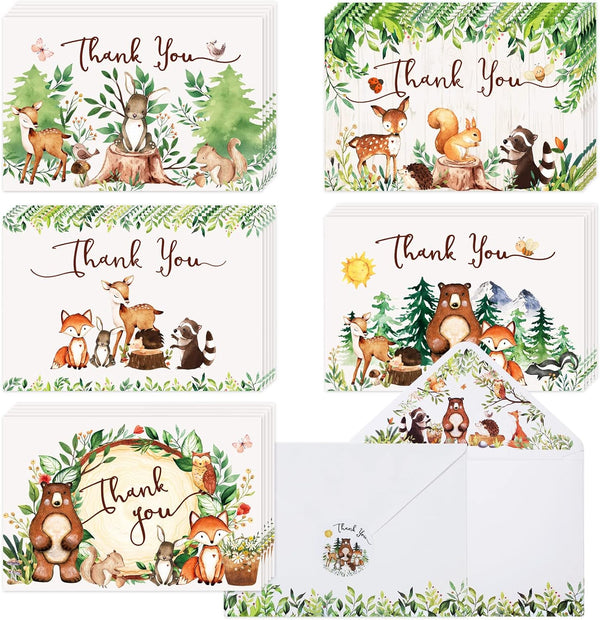 Hunanyume 50 Pack Woodland Thank You Cards with Envelopes & Stickers - Cute
