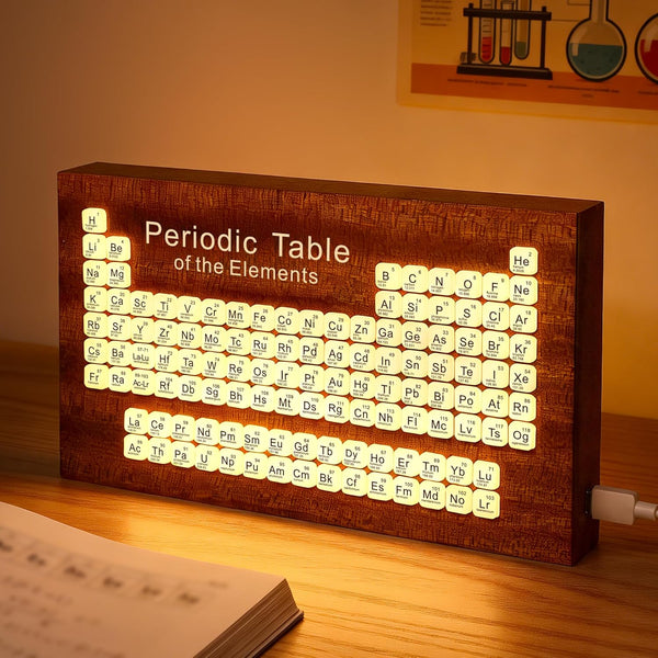 Ammonite Wooden Periodic Table Desk Lamp, USB Powered Element Block LED Warm
