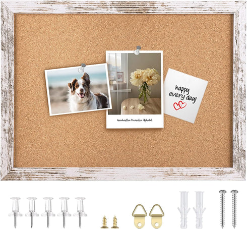 Decorative Hanging Cork Board, Framed Bulletin Board for Walls, Vision Board for School Home Kitchen Office