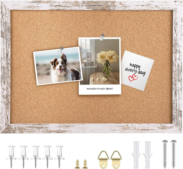 Decorative Hanging Cork Board, Framed Bulletin Board for Walls, Vision Board for School Home Kitchen Office