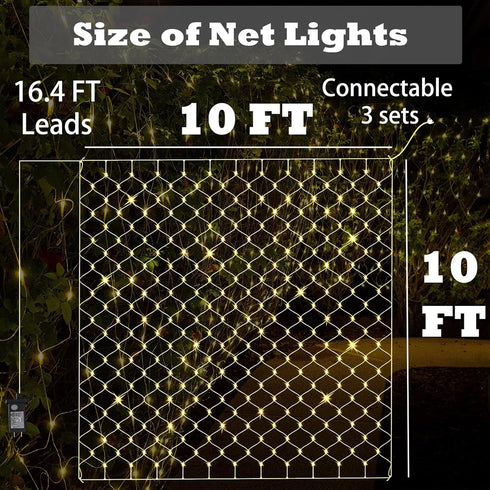 10ft 10ft 270 8 Leisure world x LED Net Lights Mesh Fairy String Decorative Outdoor Warm White Modes Net with Remote