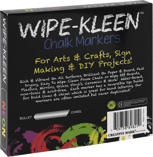 Wipe-Kleen Liquid Chalk Markers Neon Color - Set of 8 for Bistro Signs, Blackboard, Whiteboard & Glass