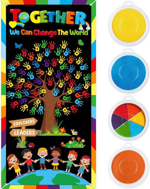 71 x 35 Inch Diversity Door Cover DIY Colorful Handprint Craft with