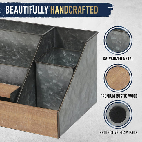 HBCY Creations Rustic Galvanized Desk Organizer Set, 3 Piece Mail Organizer for Desktop