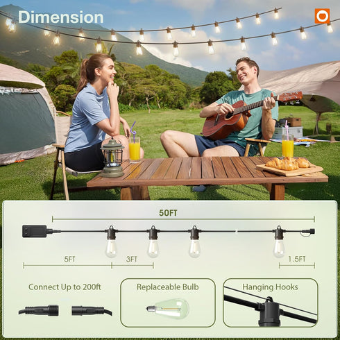50FT Dimmable 3 16 Bulbs, addlon LED Outdoor String Lights, Remote Patio Lights with Timer & Lighting Modes