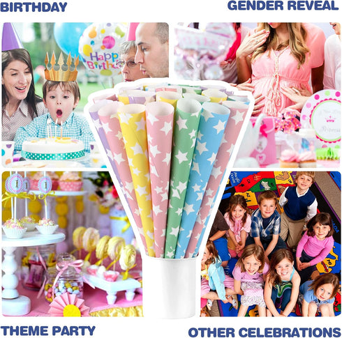 100 Pack Cotton Candy Cones Rainbow Stars - Candy Park Multicolor Paper Cones, For Cotton Candy Machines & Candy Floss