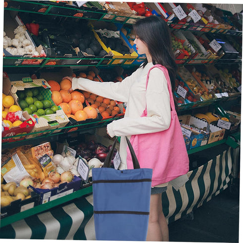 Foldable Shopping Cart with Wheels Large Capacity Oxford Grocery Bag Reusable and Portable for Shopping Travel