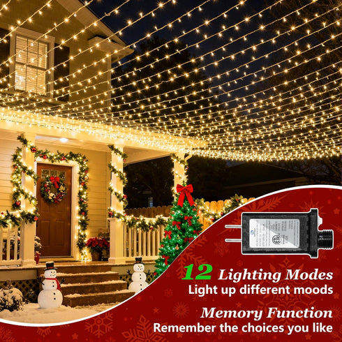 300 Dimmable 12 75FT LED Christmas Tree Lights, Connectable Christmas Lights Indoor with Timer Memory & & Modes