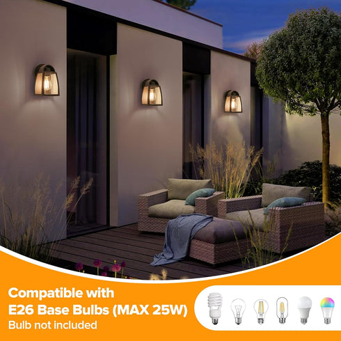 LUTEC Outdoor Wall Light Fixtures, Exterior Waterproof Wall Lantern with Clear Glass Shade, Aluminum Modern Matte Black