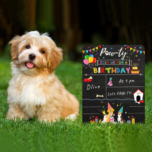 Tenare Colorful Dog Birthday Chalkboard Sign, Reusable Double Sided Milestone Board for Photo Props Party Supplies