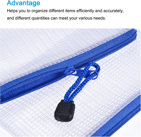 MECCANIXITY Mesh Zipper Bags, B8 Size File Document Pockets, Bill Pouch Folders for Office, Pack of 6